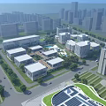 Modern Office Complex With Multiple Buildings Green Spaces And Urban Road Network 3d model