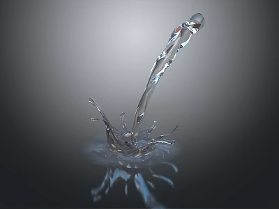 Dynamic Water Splash With Flowing Stream And Clear Reflection On Surface 3d model