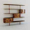 Modern Multi Tiered Bookcase With Wooden Pattern Shelves And Cabinet Doors