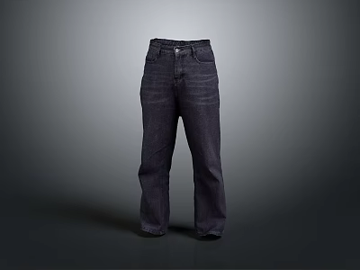 Man Wearing Dark Straight Leg Jeans With Pocket And Zipper 3d model