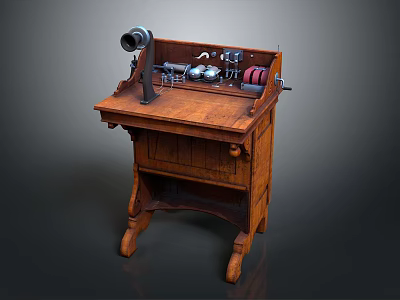Antique Electronic Apparatus Vintage Wooden Cabinet with Horn Knobs Coils and Classic Design 3d model