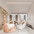 Modern Entertainment Room Interior With Pink Bean Bag Chair Coffee Tables Bookshelves Rug And Decorations