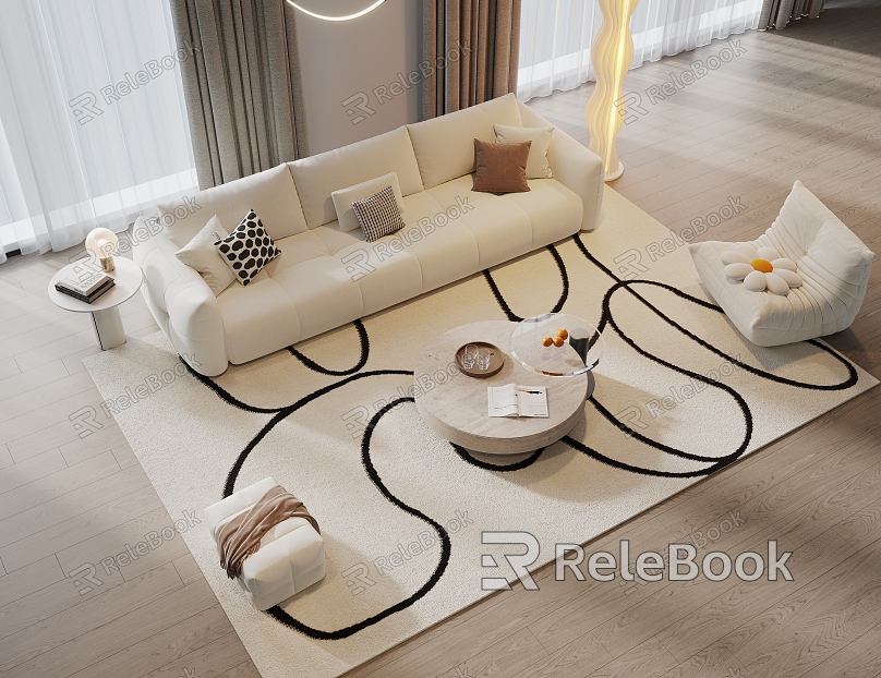 Modern Cream Style Sofa Coffee Table Group Casual Chair Mother and Children Coffee Table I-Shaped Sofa Caterpillar Sofa model