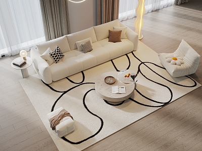 Modern Cream Style Sofa Coffee Table Group Casual Chair Mother and Children Coffee Table I-Shaped Sofa Caterpillar Sofa model