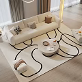 Modern White Sofa And Round Coffee Table Set With Decorative Pillows On Abstract Rug 3d model
