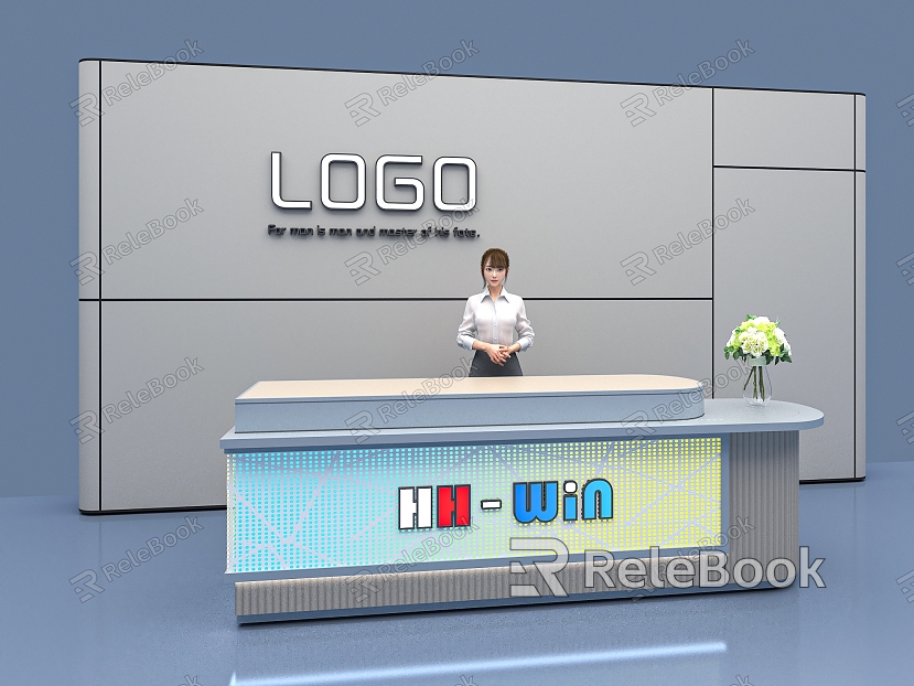 Reception Desk Bar Activities Front Desk Conference Exhibition Booth Beauty Woman Receptionist Technology Gradient Lighting Background Wall model