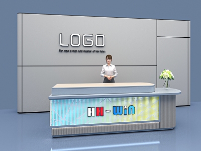 Reception Desk Bar Activities Front Desk Conference Exhibition Booth Beauty Woman Receptionist Technology Gradient Lighting Background Wall 3d model