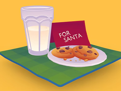 Glass of Milk and Cookies with FOR SANTA Card on Green Plaid Placemat 3d model