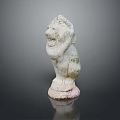 Weathered Stone Lion Statue With Round Base Grayish White Tone Dark Background And Reflection