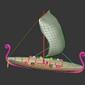 Ancient Style Decorative Boat With Orange Hull White Sail And Colorful Round Objects