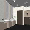 Clean Modern Public Restroom Interior With Sinks Mirrors Plants And Wooden Doors