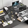 Modern Office Desk Setup With Laptops Monitors Office Supplies Coffee Cup And Potted Plant