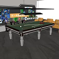 Modern Billiard Room Interior With Green Felt Table Billiard Balls Cues And Comfortable Armchairs