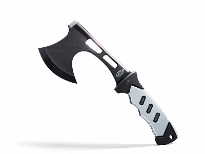 Tactical Axe With Black Silver Design Textured Handle Sharp Blade And Ergonomic Grip 3d model