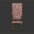 Traditional Wooden Chair With Red And White Patterned Upholstery And Carved Details