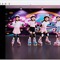 Kids Roller Skating Indoors With Colorful Wall Wearing Pink Helmets And Protective Gear