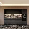 Modern Sideboard in Kitchen Interior With Wooden Panels Marble Countertop And Built in Appliances