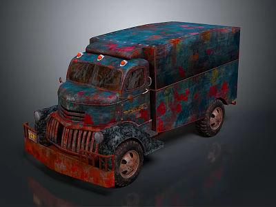 Vintage Rusty Delivery Truck With Colorful Graffiti And Weathered Exterior 3d model