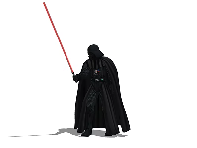 Darth Vader Star Wars Character In Black Armor With Red Lightsaber And Cape 3d model