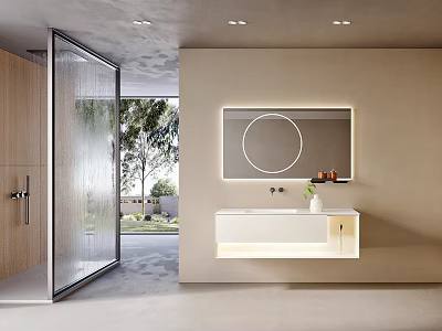 Modern Wall Mounted Bathroom Vanity With Large Mirror And Natural Light 3d model