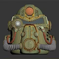 Vintage Steampunk Helmet With Metallic Green Gold Mechanical Lamp And Breathing Tubes