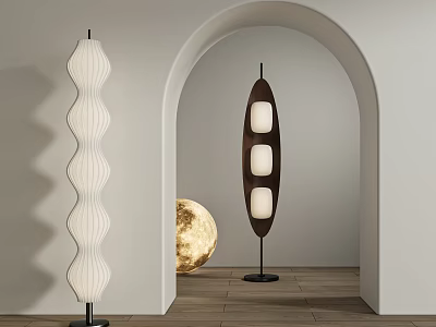 Modern Floor Lamps with White Wavy and Brown Three Light Designs in Interior Space 3d model