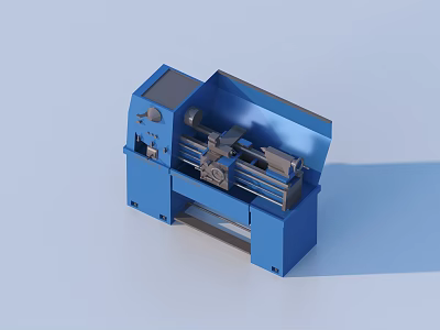 Blue Lathe Machine 3D Model With Metal Parts And Mechanical Structure 3d model
