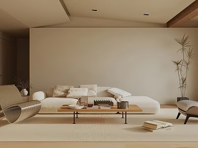 Modern Living Room Interior Design With Beige Sofa Coffee Table And Wooden Accents 3d model