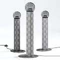 Modern Floor Lamps With Cylindrical Metallic Bodies And Spherical Glowing Shades