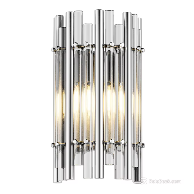 Modern Wall Lamp with Vertical Glass Tubes and Chrome Frame for Indoor Home Lighting 3d model 