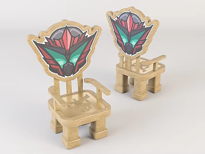 Wooden Kids' Chairs With Vibrant Red Green Purple Decorative Backrest Design 3d model