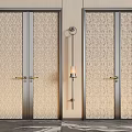 Modern Double Doors With Textured Panels Metal Frames And Wall Lamp In Interior