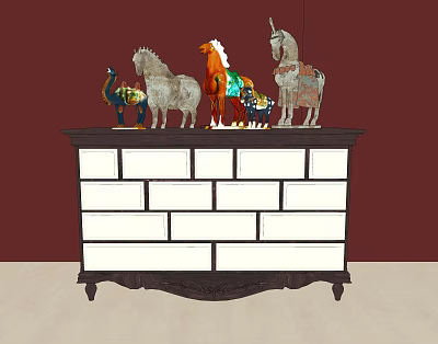 New Chinese Style Ornaments Combination Tang Tri-color Antique Horse Combination Ornaments 3d model