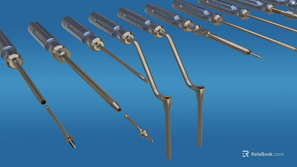 Medical Instruments With Transparent Handles And Metal Tips In Various Shapes 3d model 