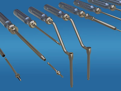 Medical Instruments With Transparent Handles And Metal Tips In Various Shapes 3d model