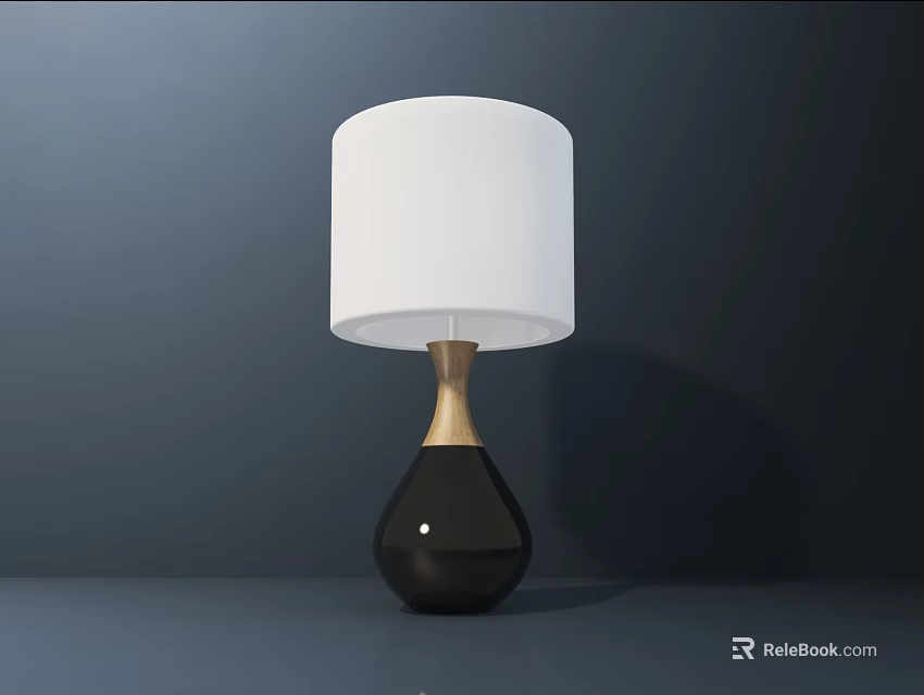 Modern Table Lamp with Black Base Golden Neck and White Lampshade on Gray Background 3d model 