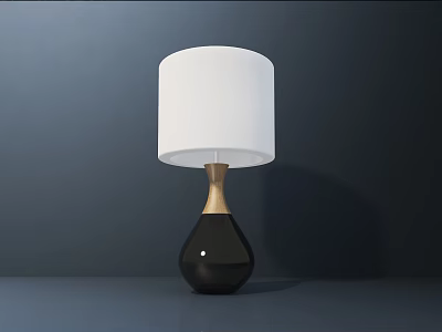 Modern Table Lamp with Black Base Golden Neck and White Lampshade on Gray Background 3d model