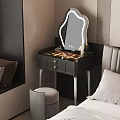 Modern Bedroom Interior With Black Dressing Table Mirror Gray Stool And Bed Pillows 3d model