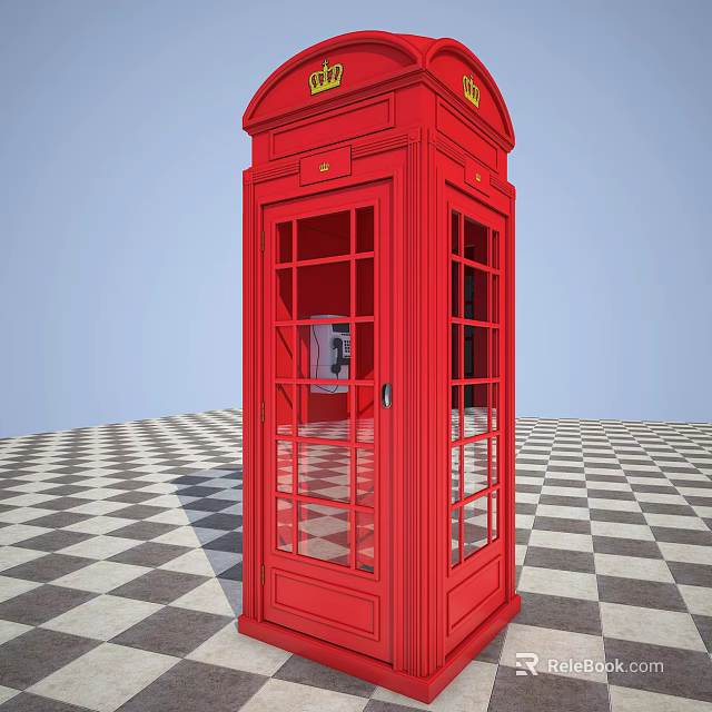 Red Telephone Booth Public Facility With Glass Doors And Classic Design 3d model 