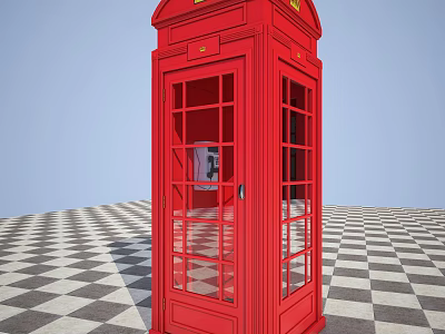 Red Telephone Booth Public Facility With Glass Doors And Classic Design 3d model