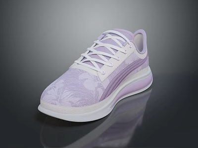 Light Purple and White Casual Sports Sneakers With Floral Pattern And Lace Up Design 3d model