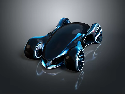 Futuristic Black And Blue Concept Car With Streamlined Design And Large Wheels 3d model