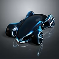 Futuristic Black And Blue Concept Car With Streamlined Design And Large Wheels