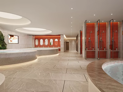 Luxurious SPA Sauna Interior Design With Marble Flooring Jacuzzi Tub And Shower Cabins 3d model
