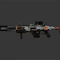 Futuristic Tactical Assault Rifle With Scope Attachment And Orange Black White Design