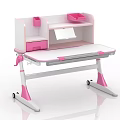Pink And White Kids Study Desk With Adjustable Height Drawer Storage Shelf And Rolling Casters