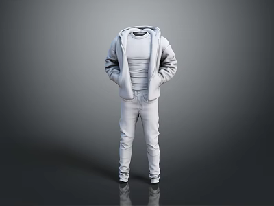 Gray Casual Hoodie And Sweatpants Set For Fashionable Comfortable Daily Wear 3d model