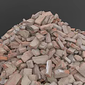 Pile of Broken Bricks as Construction Debris on Gray Background 3d model