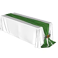 Decorated Long Table With White Tablecloth Green Ribbon And Yellow Flower