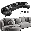 Cozy Curved Sectional Sofa With Multiple Soft Cushions Pillows And Throw Blanket